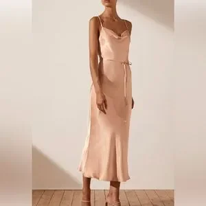 Shona Joy La Lune Asymmetrical Bias Cowl Midi Dress - Desert Rose